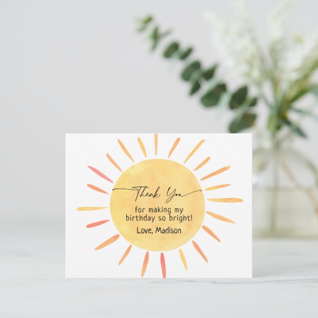 Boho Little Sunshine Birthday Thank You Card (Standing Front)