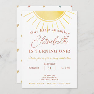 Boho Little Sunshine Watercolor Birthday Invitation