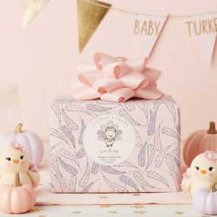 Boho Little Turkey & Feathers Baby Girl Shower Wrapping Paper