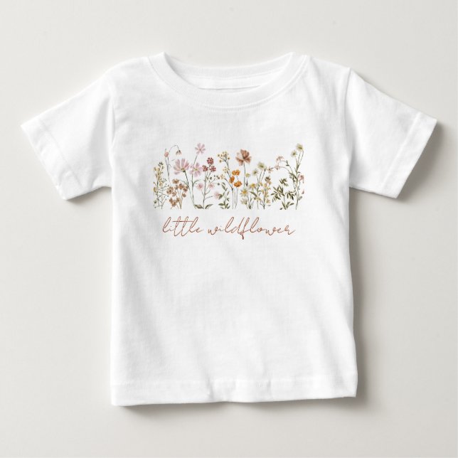 Boho Little Wildflower 1st Birthday Baby T-Shirt (Front)