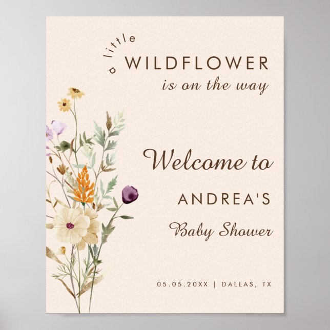 Boho Little Wildflower Baby Shower Welcome Sign (Front)