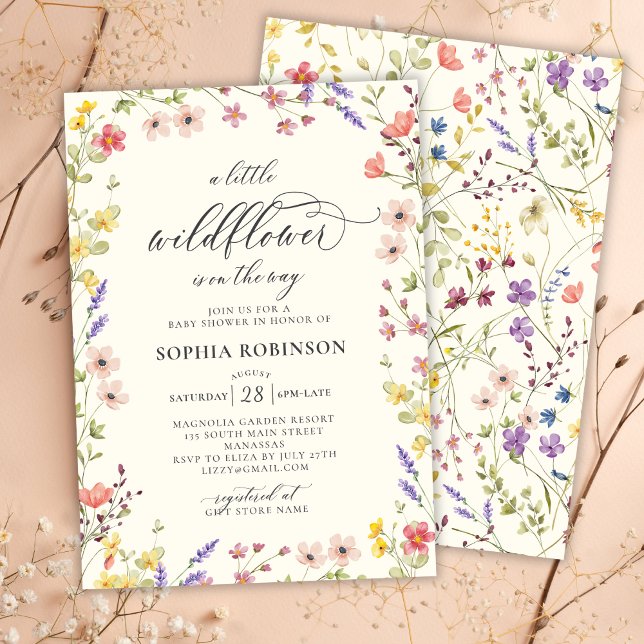 Boho Little Wildflower Chic Script Baby Shower  Invitation (Creator Uploaded)