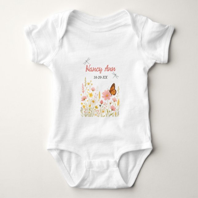 Boho Little Wildflower Custom Baby Name Baby Bodysuit (Front)