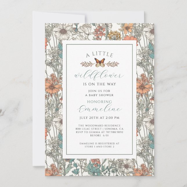 Boho Little Wildflower Girl Baby Shower Invitation (Front)
