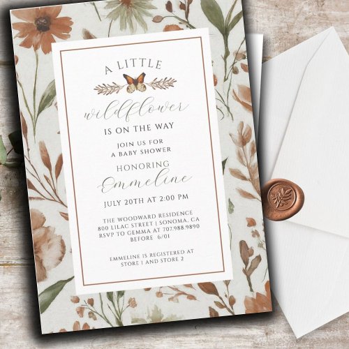 Boho Little Wildflower Girl Baby Shower Invitation