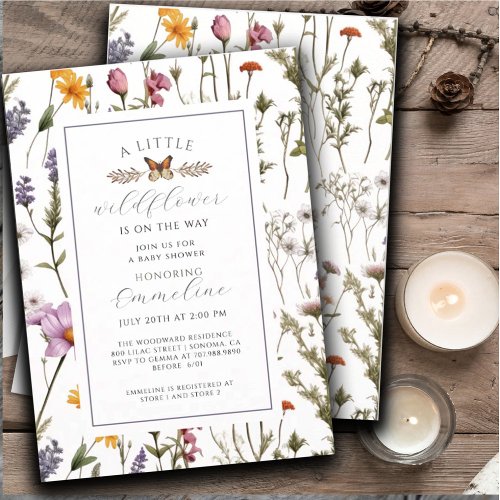 Boho Little Wildflower Girl Baby Shower Invitation