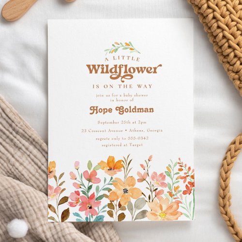 Boho Little Wildflower Terracotta Baby Shower Invitation
