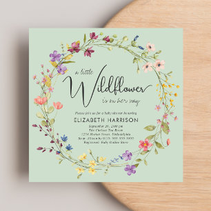 Boho Little Wildflower Watercolor Baby Girl Shower Invitation
