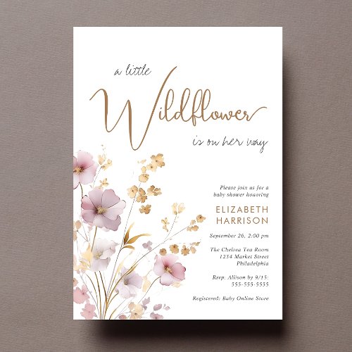 Boho Little Wildflower Watercolor Baby Girl Shower Invitation