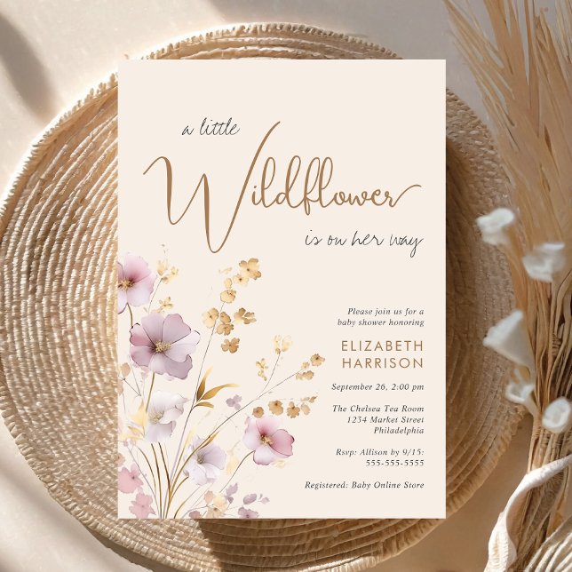 Boho Little Wildflower Watercolor Baby Girl Shower Invitation (Creator Uploaded)
