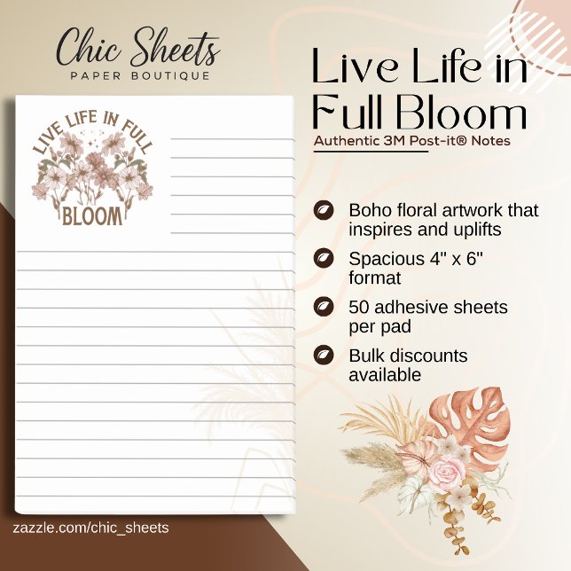 Boho Live Life in Full Bloom 3M Post-it® Notes (Creator Uploaded)