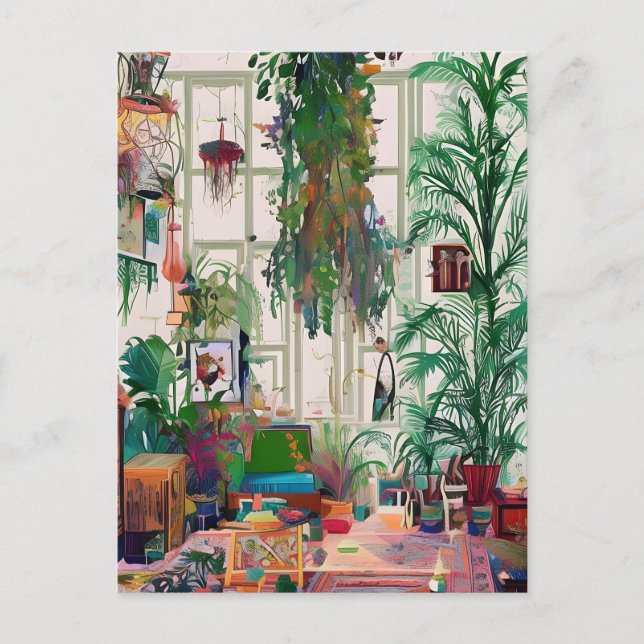 Boho Living Room Full of Plants Postcard (Front)