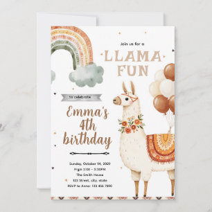 Boho Llama Birthday Party Invitation