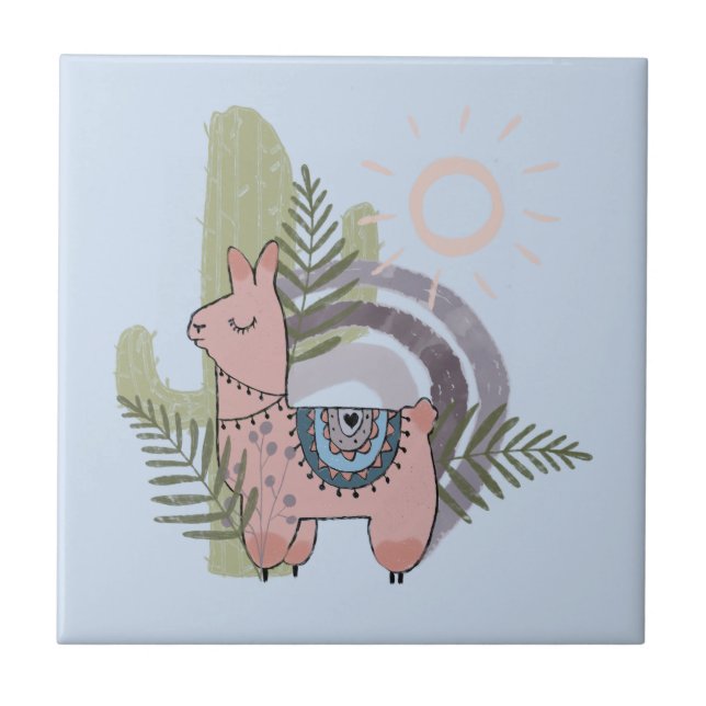 Boho Llama Ceramic Tile (Front)
