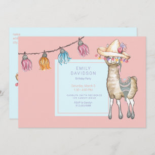 Boho Llama Girl Birthday Party Invitation