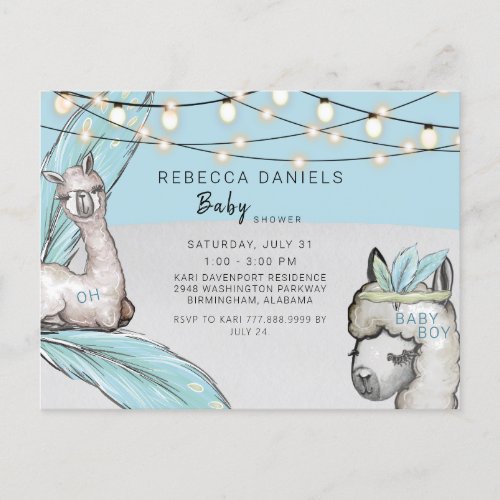 Boho Llama Oh Baby Boy Shower Announcement