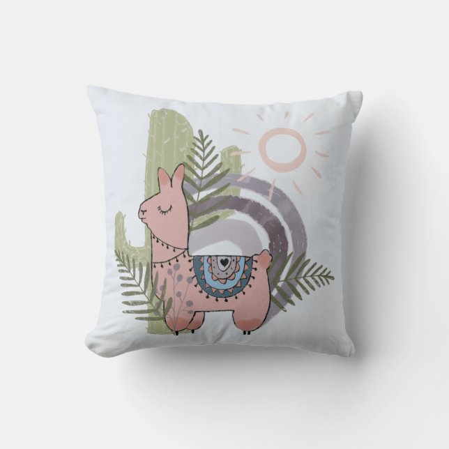 Boho Llama Throw Pillow (Front)