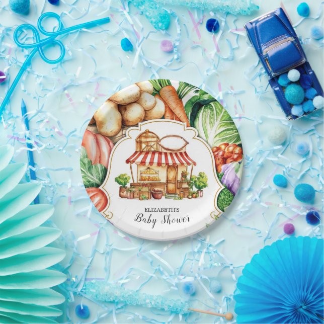 Boho Locally Grown Farmer's Market Baby Shower Paper Plates (Party)
