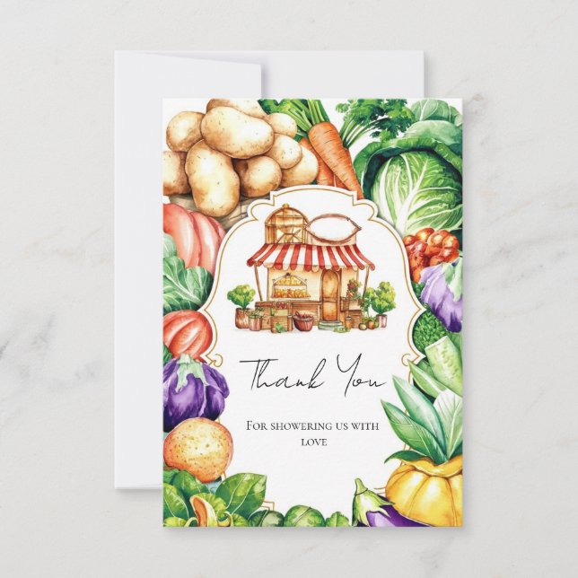 Boho Locally Grown Farmer's Market Baby Shower Thank You Card (Front)