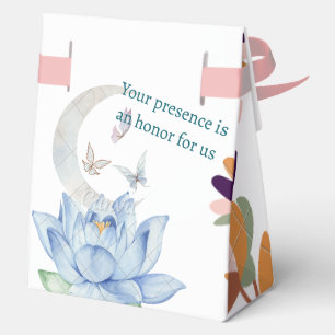 Boho Lotus & Moon Wedding Favor Box with Ribbon