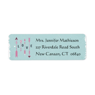 Boho Love Arrows Blue & Pink Return Address Label