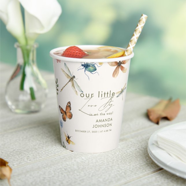 Boho Love Bug Insects Dragonfly baby shower Paper Cups (Insitu)