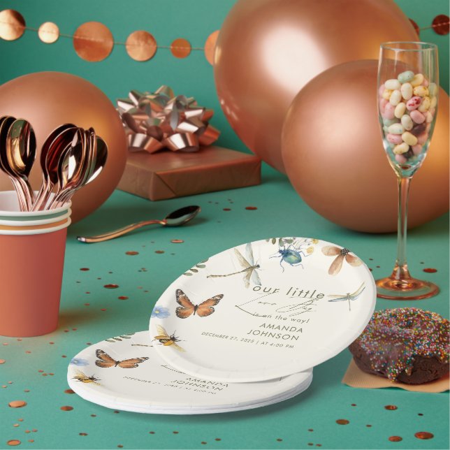 Boho Love Bug Insects Dragonfly baby shower   Paper Plates (Multi)