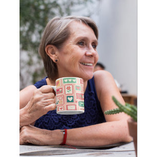 Boho Love & Hearts Pattern Flower Postage Stamp Coffee Mug
