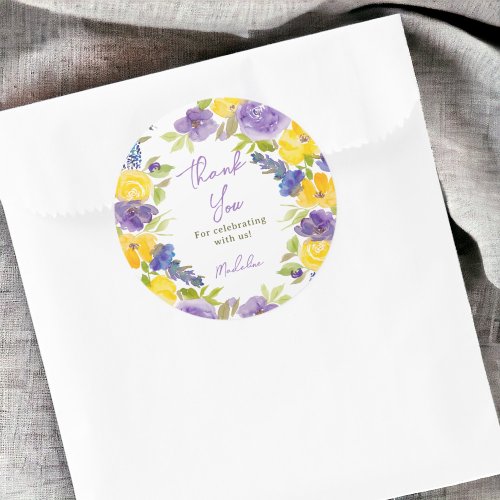 Boho love in bloom lavender floral bridal shower classic round sticker