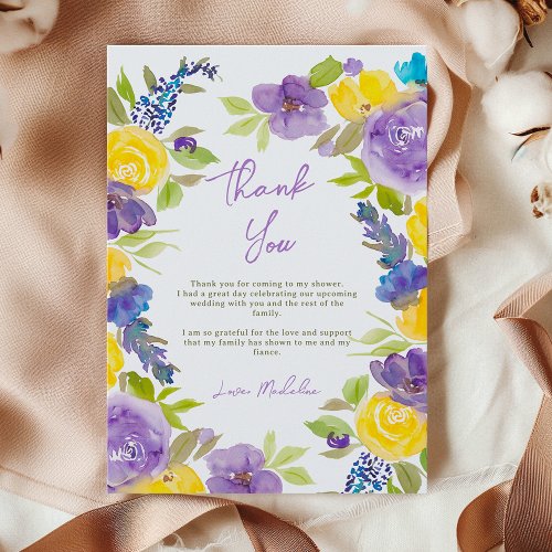 Boho love in bloom lavender floral bridal shower thank you card