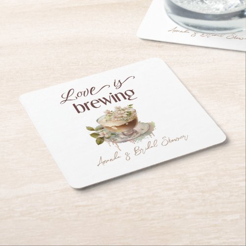 Boho Love is Brewing Floral Bridal Shower Brunch Square Paper Coaster