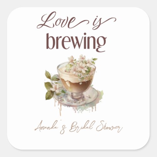 Boho Love is Brewing Floral Bridal Shower Brunch Square Sticker