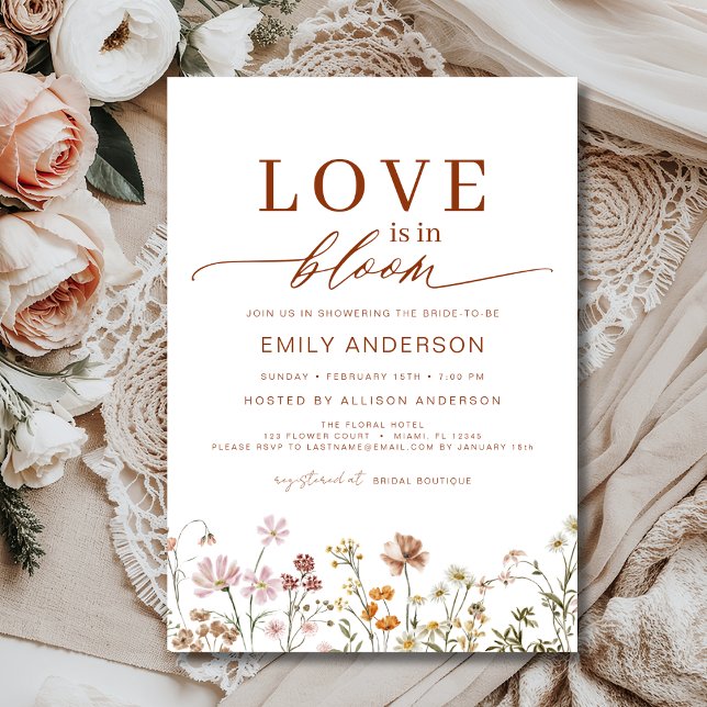 Boho Love is in Bloom Wildflower Bridal Shower Invitation (Creator Uploaded)