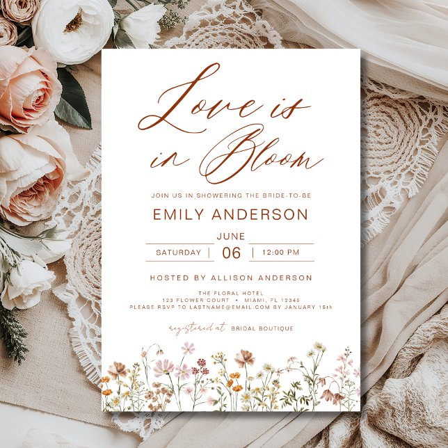 Boho Love is in Bloom Wildflower Bridal Shower Invitation (Creator Uploaded)