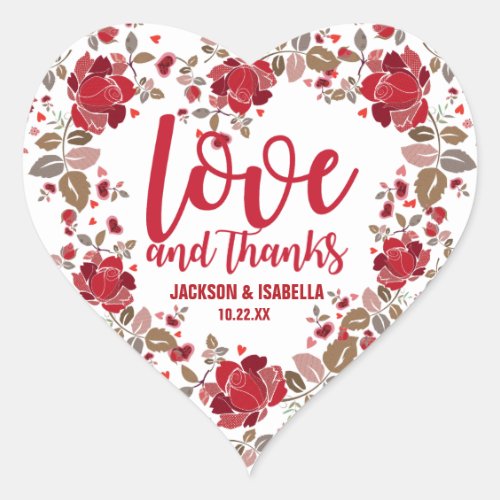 Boho Love  Roses Thank You Heart Wedding Sticker