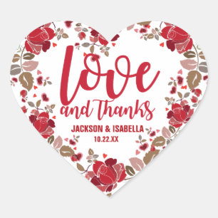 Boho Love & Roses Thank You Heart Wedding Sticker