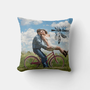 Boho Love Script Custom Photo  Throw Pillow