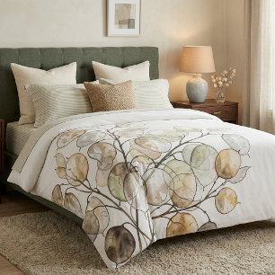 Boho Lunaria Watercolor Botanical Floral  Duvet Cover