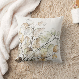 Boho Lunaria Watercolor Botanical Floral Throw Pillow