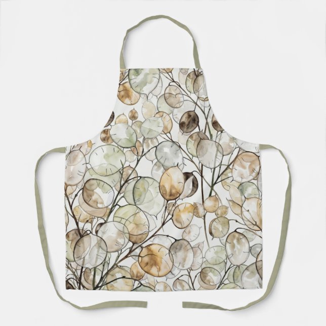 Boho Lunaria Watercolor Pattern Botanical Floral Apron (Front)