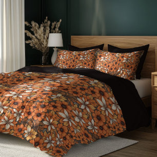 Boho lush autumn orange yellow terracotta flowers  duvet cover