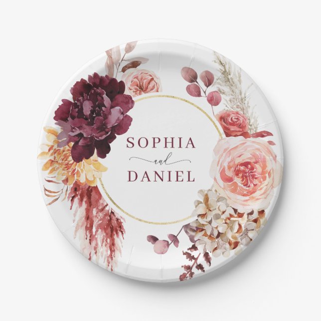 Boho Lush Pampas Grass Paper Plates (Front)