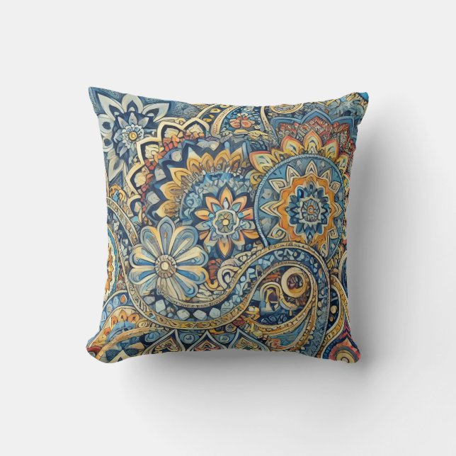 Boho Luxe Paisley Dream Throw Pillow (Front)