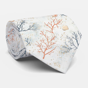 Boho Luxe Watercolor Coastal Coral Pattern (2) Neck Tie