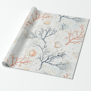 Boho Luxe Watercolor Coastal Coral Pattern (2) Wrapping Paper