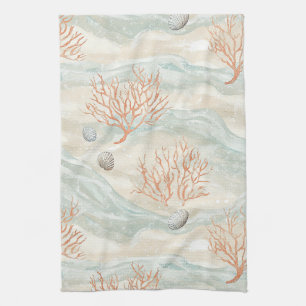 Boho Luxe Watercolor Coastal Coral Pattern (3) Kitchen Towel