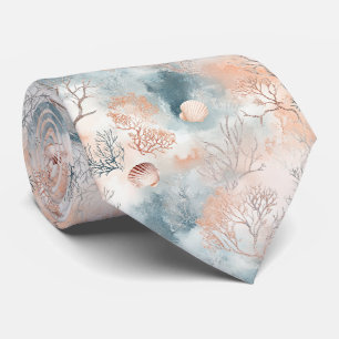 Boho Luxe Watercolor Coastal Coral Pattern (4) Neck Tie