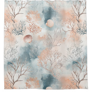 Boho Luxe Watercolor Coastal Coral Pattern (4) Shower Curtain