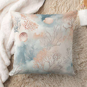 Boho Luxe Watercolor Coastal Coral Pattern (4) Throw Pillow