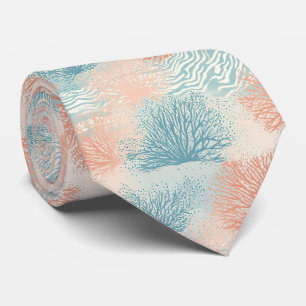 Boho Luxe Watercolor Coastal Coral Pattern (5) Neck Tie